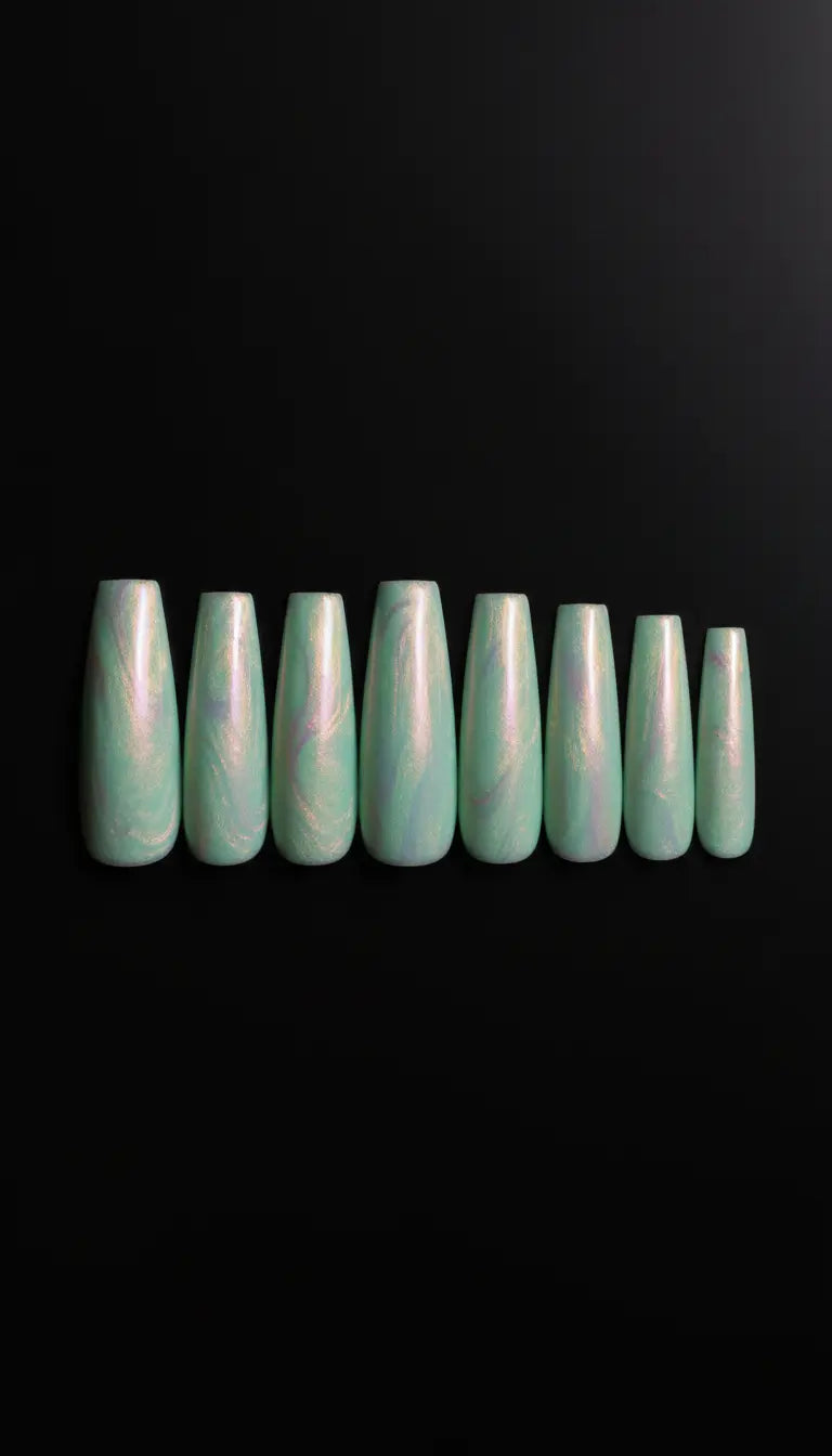 Opalescent Mint Coffin Nails