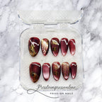 Burgundy Gilded – Luxury Wine Press-On Nails with Gold Art