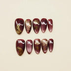 Burgundy Gilded – Luxury Wine Press-On Nails with Gold Art