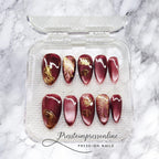 Burgundy Gilded – Luxury Wine Press-On Nails with Gold Art