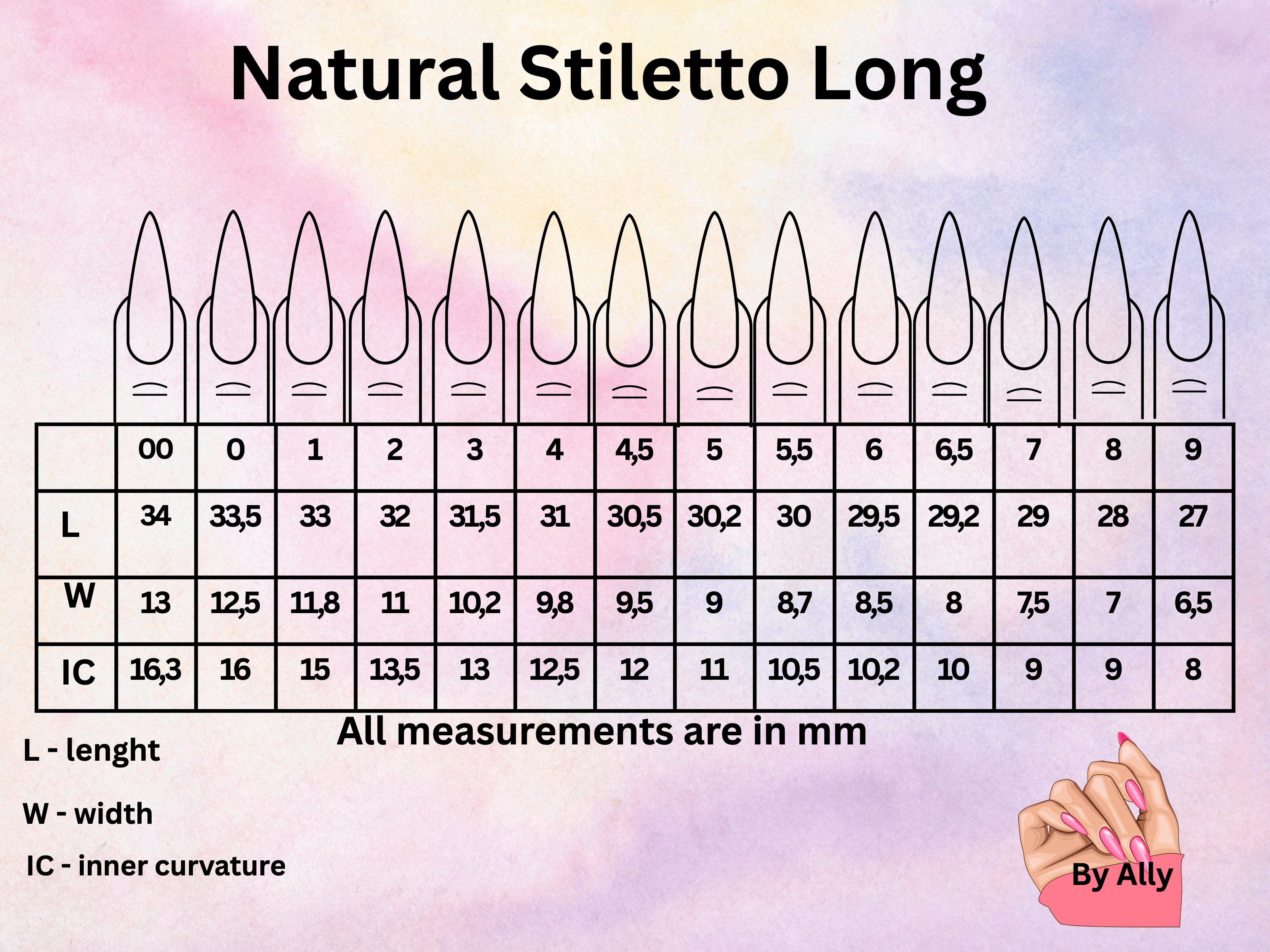 Natural Stiletto Long Sizes