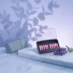 Press to Impress Barbados press-on nails featuring pearlescent pink shimmer, silver glitter, and crystal accents.