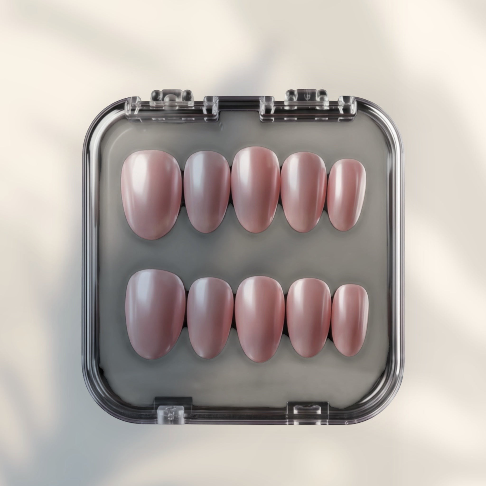 Press to Impress Luminous Silk Glaze short round pink nude pearl chrome press on nails