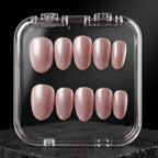Press to Impress Luminous Silk Glaze short round pink nude pearl chrome press on nails