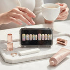 Press to Impress Pastel Mermaid Pearl Press-On Nails with iridescent chrome finish, pastel hues, pearls, and gold shell accents.