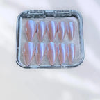 Press to Impress Rose Glaze stiletto press-on nails with a pearlescent pink chrome finish.