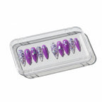 Press to Impress Violet Mirage stiletto press on nails with holographic glitter and butterfly charms.
