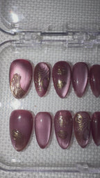 Burgundy Gilded – Luxury Wine Press-On Nails with Gold Art